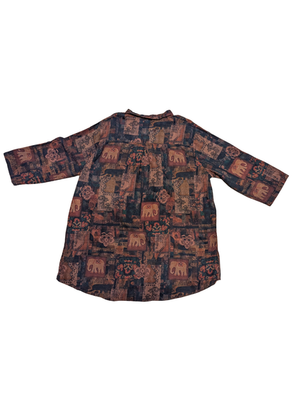 The Edit - Oversized Vintage Style Elephant Print Shirt with Pockets