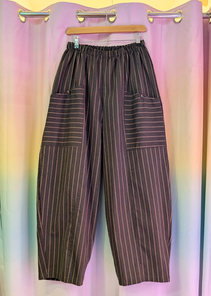 The Edit - Khaki & Cream Pinstripe Barrel Cocoon Trousers