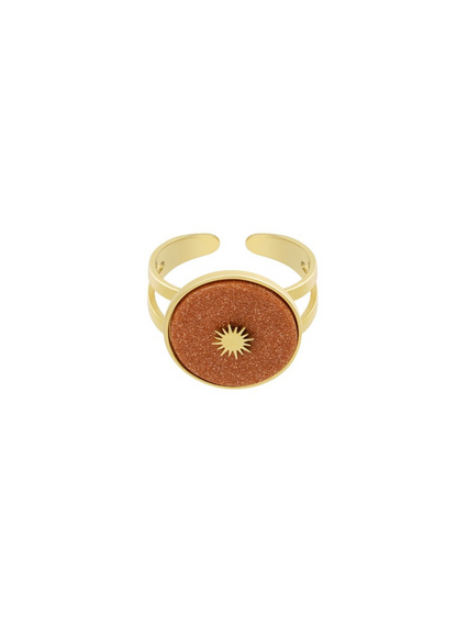 The Edit - Round Goldstone Ring with Sun Detail