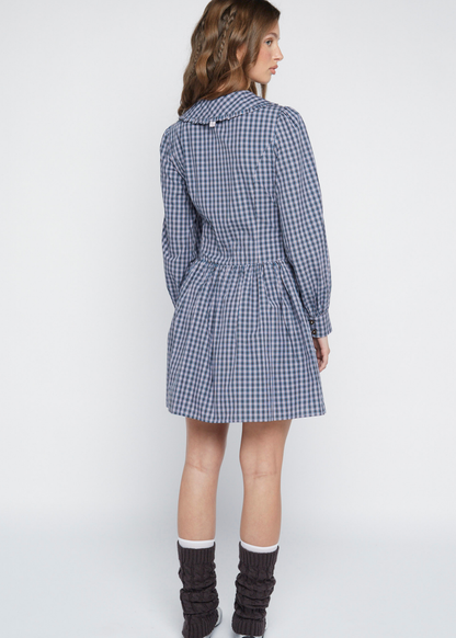 Daisy Street - Dove Blue Check Button Up Mini Dress