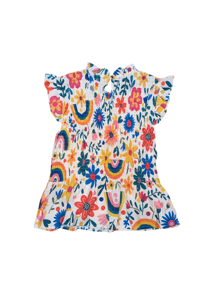 The Edit - Rainbow Flower Print Shirred Top