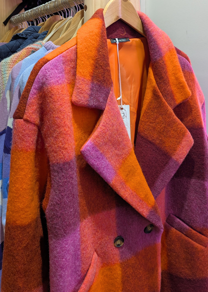 The Edit - Orange, Brown & Purple Checked Coat