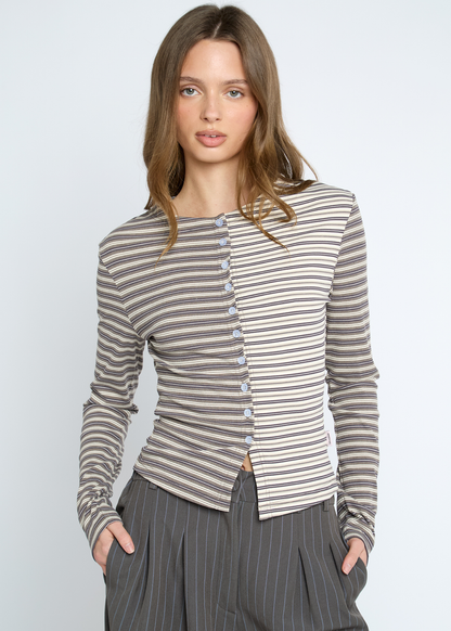 Daisy Street - Pecan Stripe Mismatch Cardigan