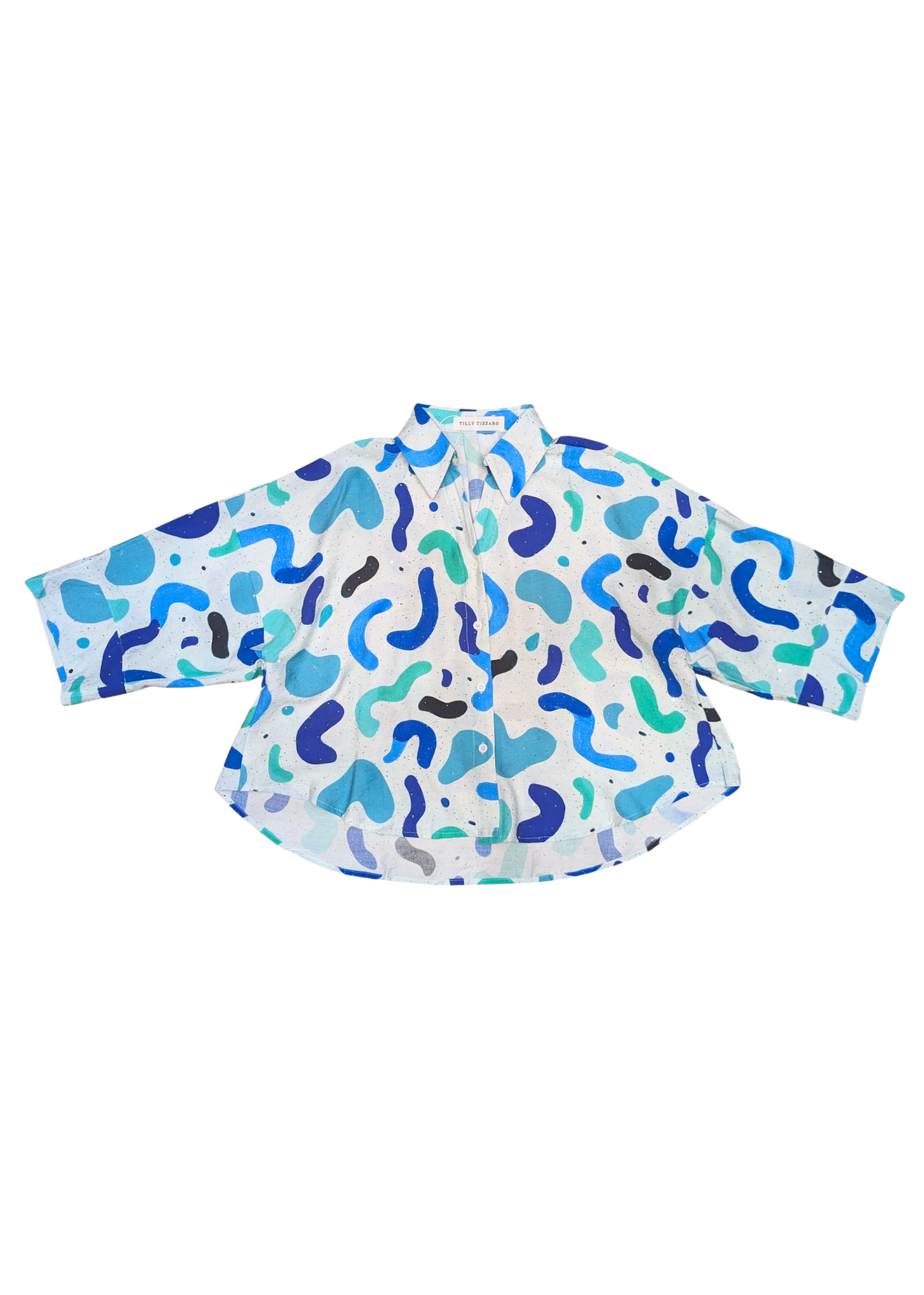 The Edit - Turquoise & Blue Glitter Blob Oversized Cropped Shirt