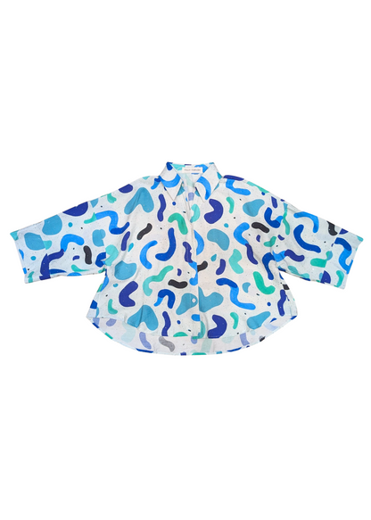 The Edit - Turquoise & Blue Glitter Blob Oversized Cropped Shirt