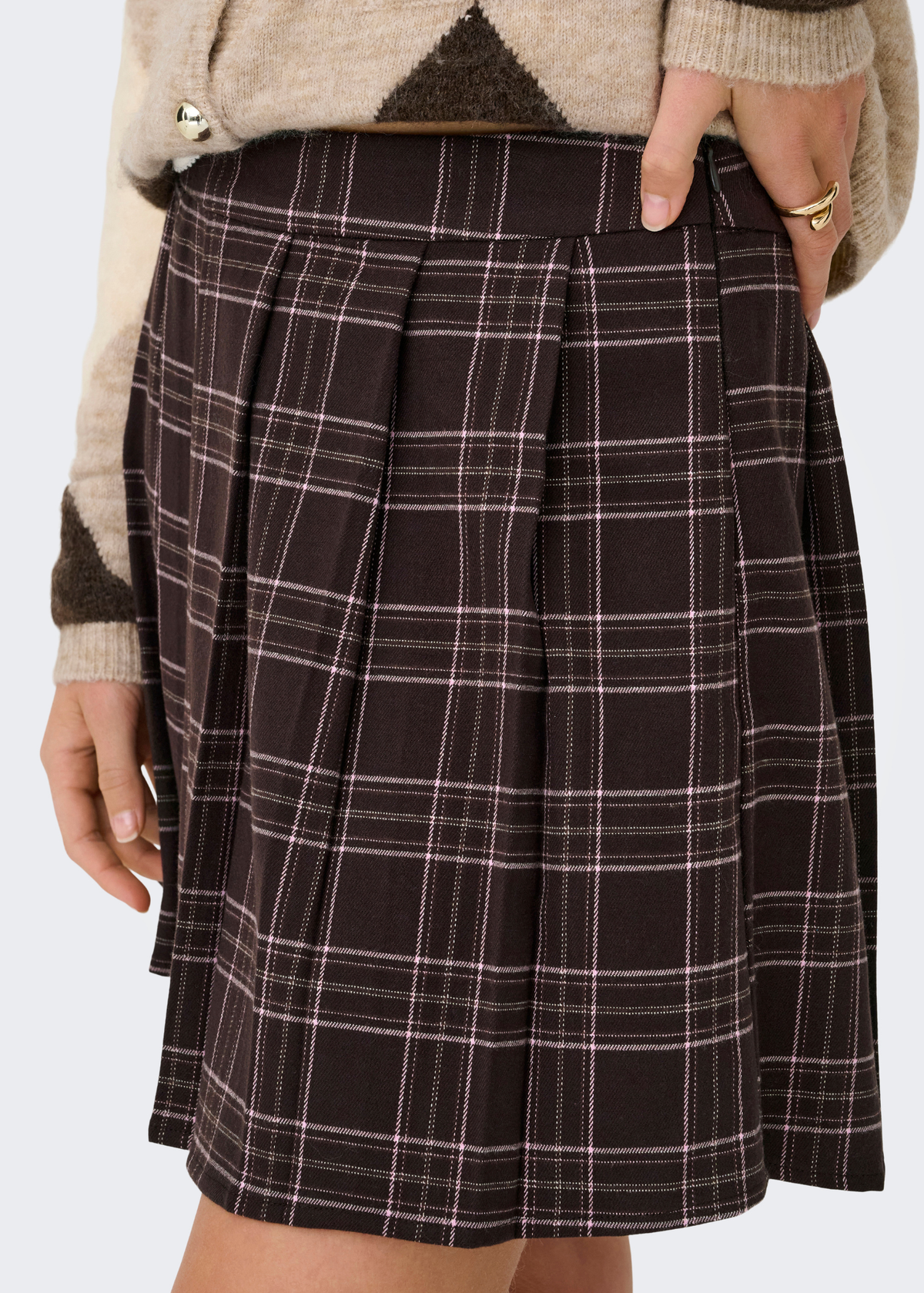 Only - Brown & Pink Checked Mini Skirt