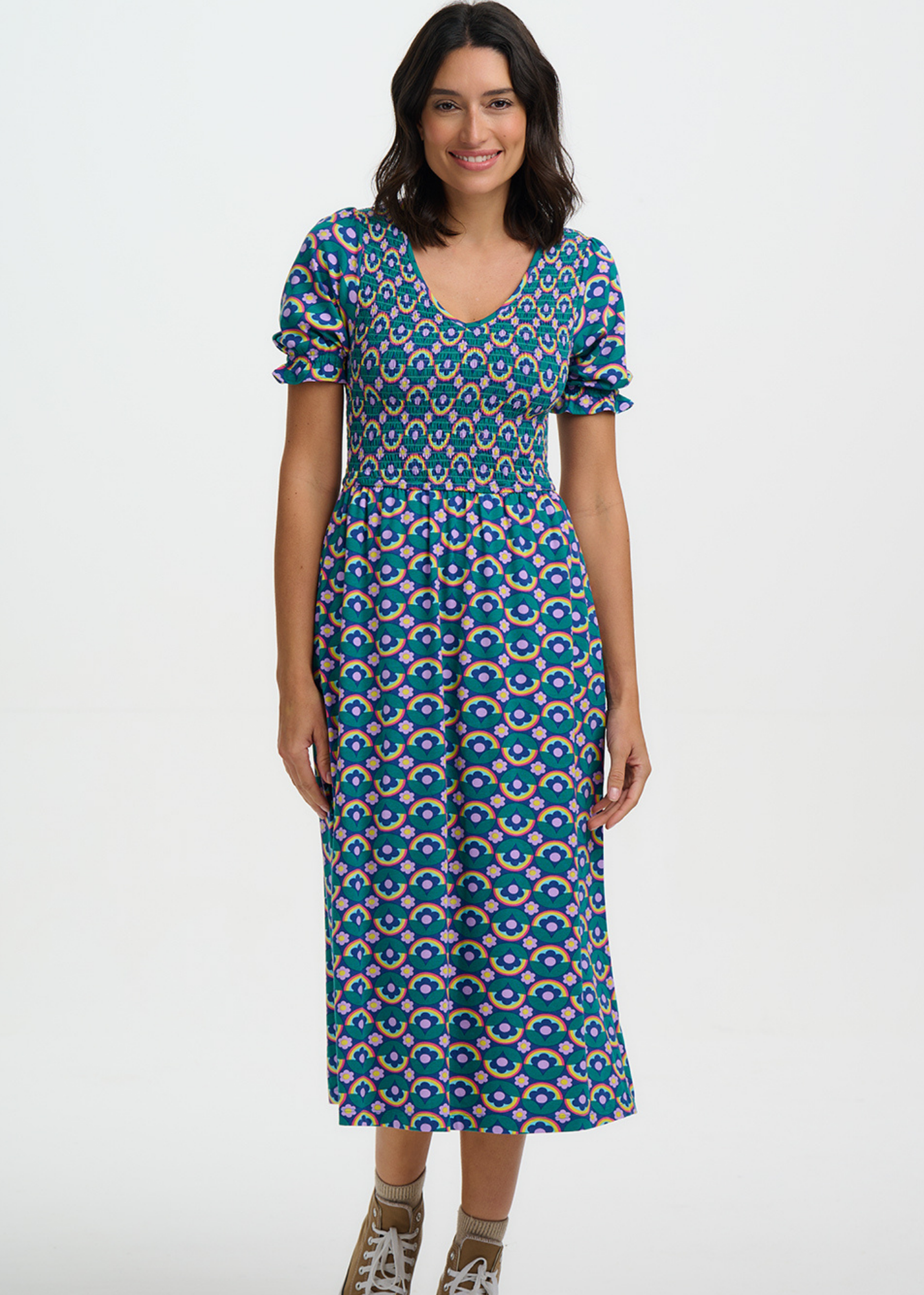 Sugarhill Brighton - Daphne Shirred Kaleidoscope Daisy Jersey Midi Dress