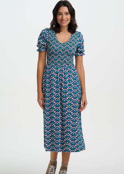 Sugarhill Brighton - Daphne Shirred Kaleidoscope Daisy Jersey Midi Dress