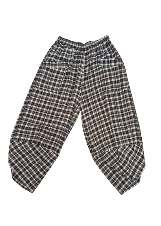 The Edit - Cropped Green Plaid Brushed Cotton Cocoon Trousers