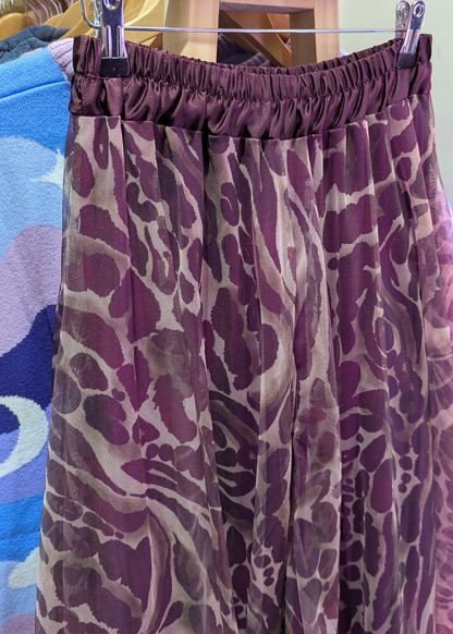 The Edit - Burgundy & Stone Leopard Mesh Midi Skirt