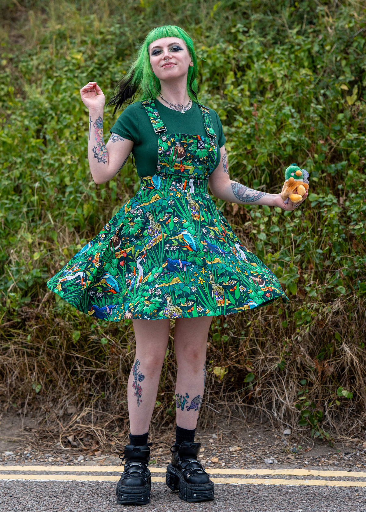 Rebel Romance - Pond Birds Flared Pinafore