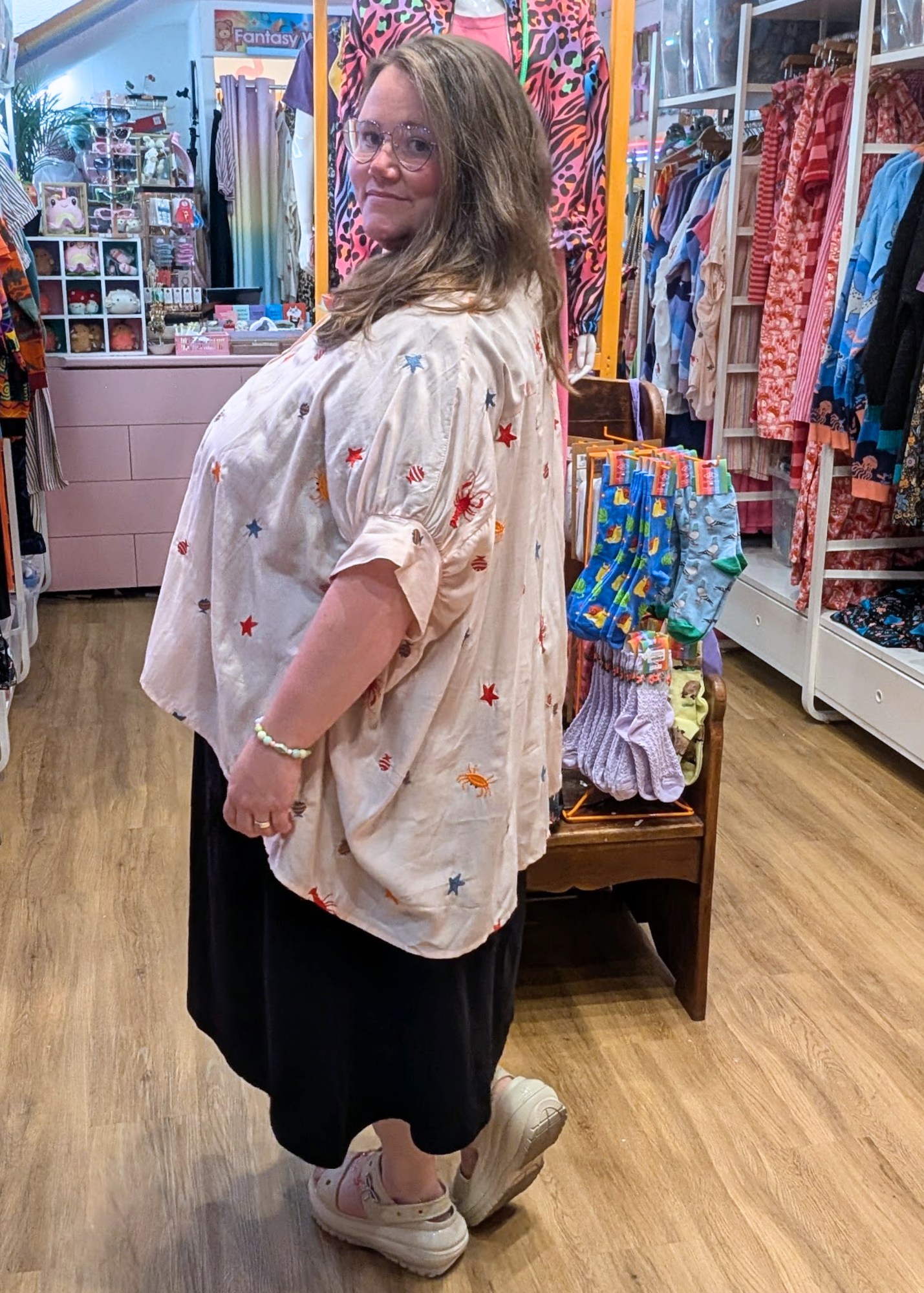 The Edit - Under the Sea Embroidered Oversized Shirt in Pale Pink