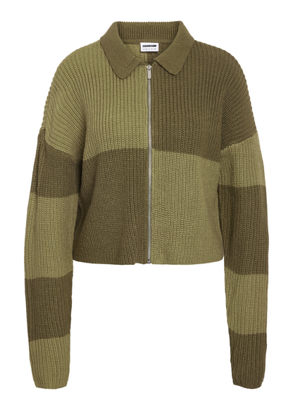 Noisy May - Khaki Check Zip Up Cardigan