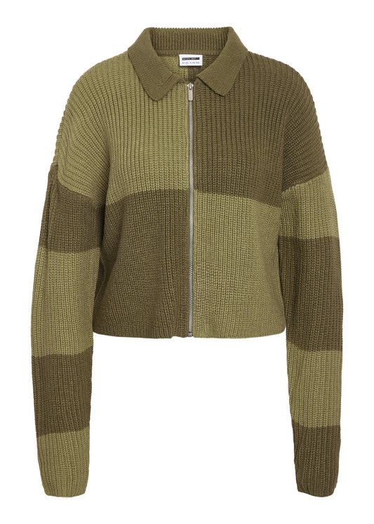Noisy May - Khaki Check Zip Up Cardigan