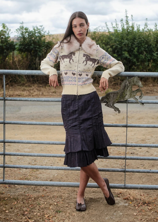 Daisy Street - Yellow Equestrian Horse Zip-up Cardigan