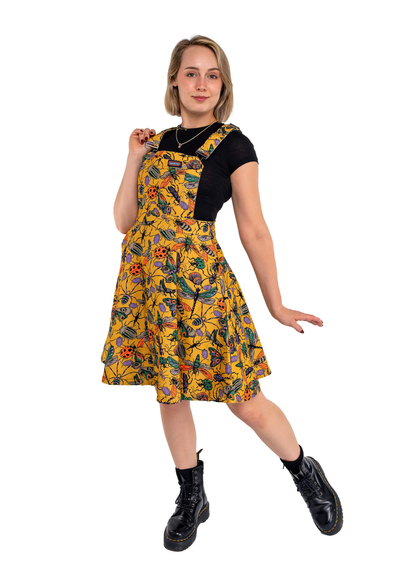 Run & Fly - Mustard Beasties Flared Pinafore Dress