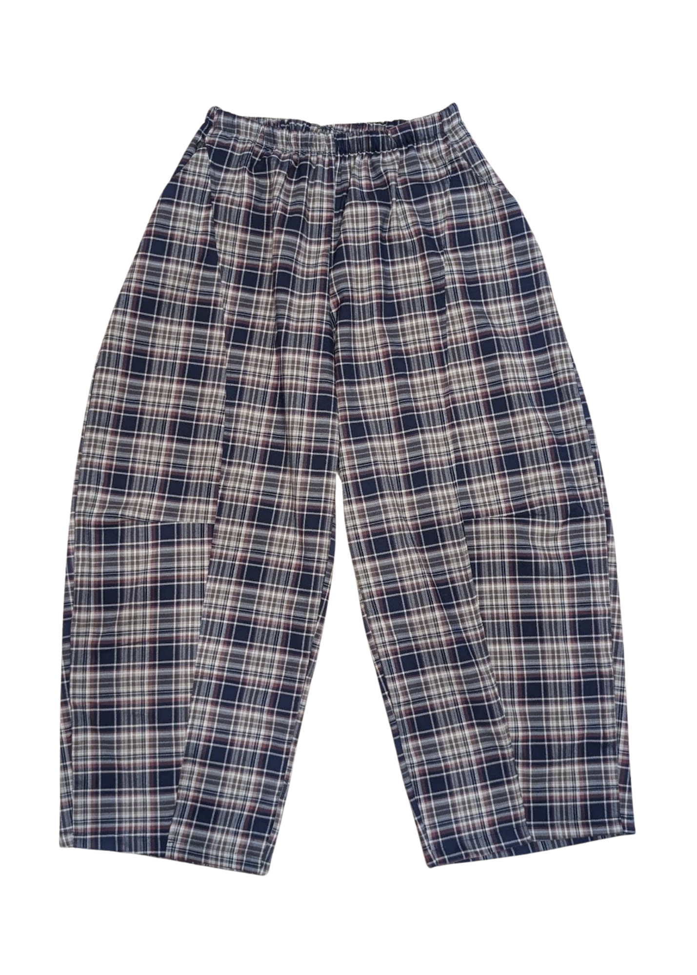 The Edit - Navy & Burgundy Plaid Check Barrel Trousers