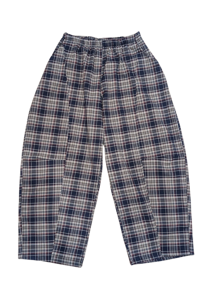 The Edit - Navy & Burgundy Plaid Check Barrel Trousers