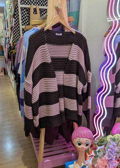 The Edit - Brown & Pink Striped Knit Cardigan