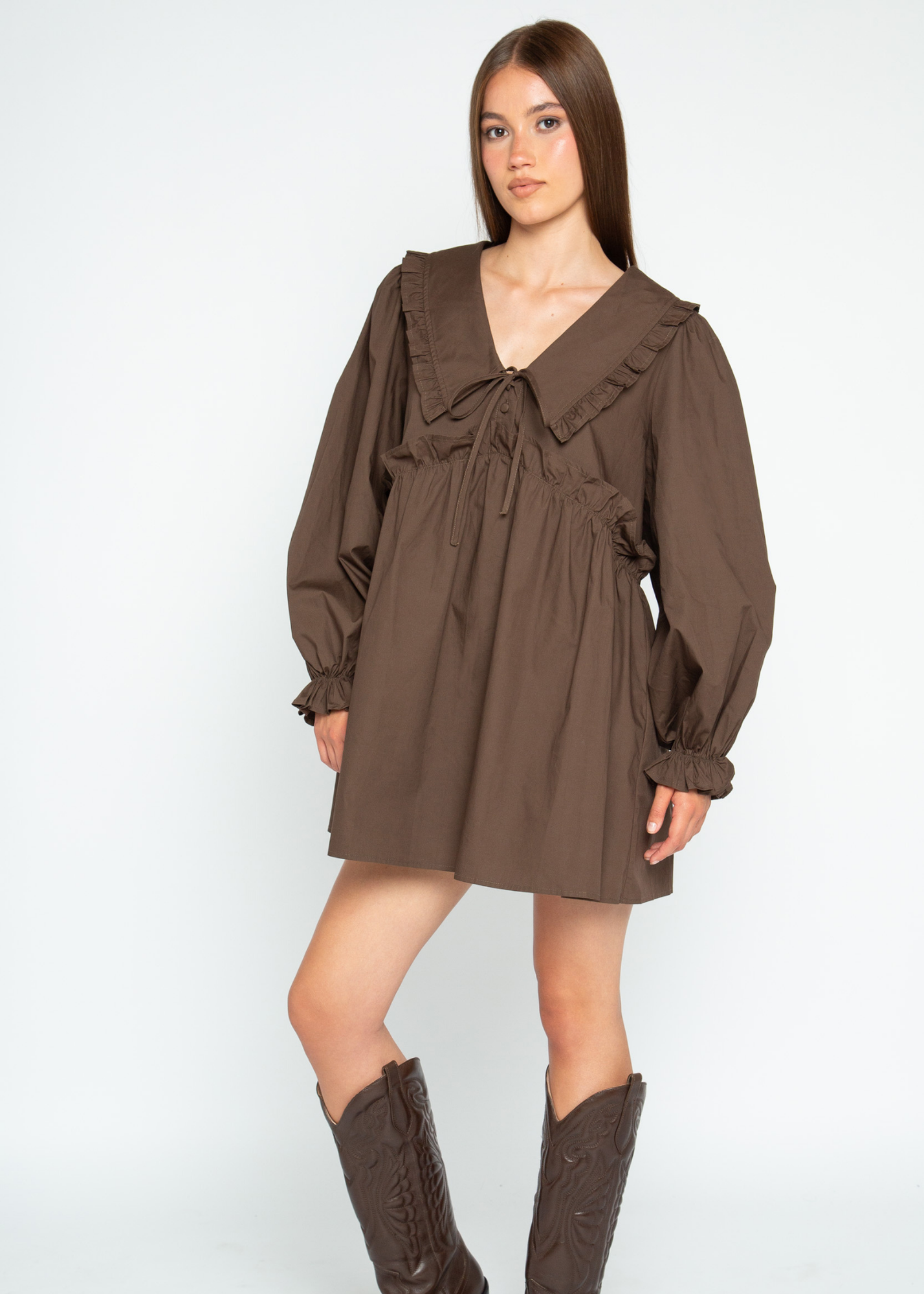 Daisy Street - Fern Brown Mini Smock Dress