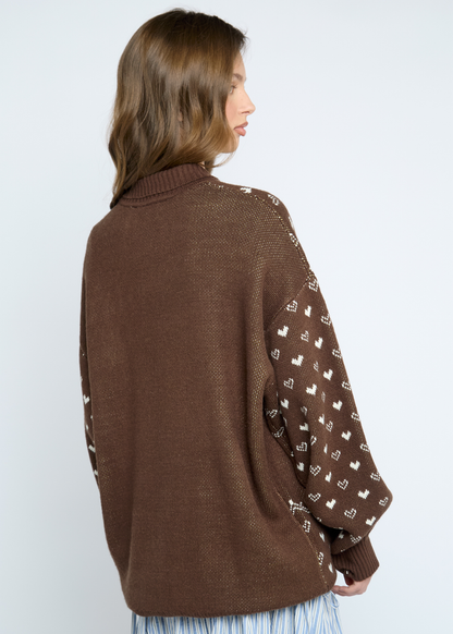Daisy Street - Brown Knitted Rosette Zip Cardigan