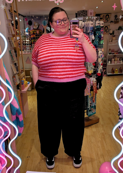 The Edit - Red & Pink Stripe Short Sleeve Knit Jumper