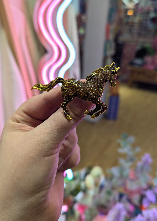The Edit - Brown Bejeweled Horse Brooch