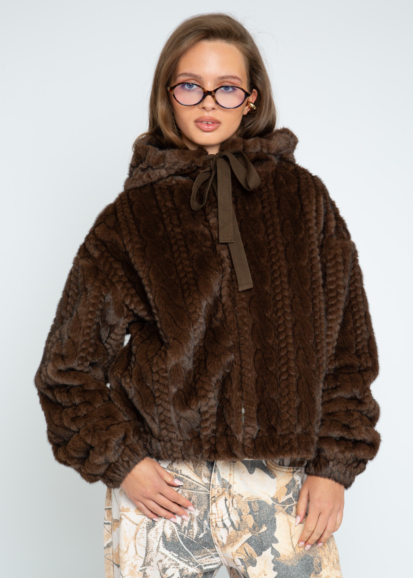 Daisy Street - Brown Faux Fur Cable Jacket