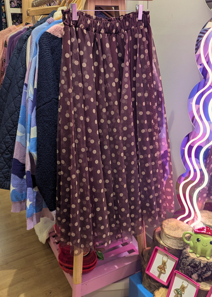 The Edit - Maroon Polka Dot Midi Skirt