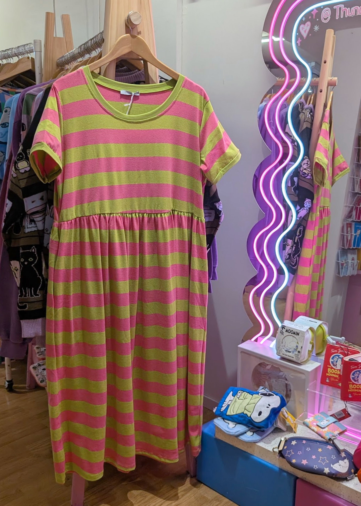 The Edit - Pink & Lime Sugar Stripes Smock Dress