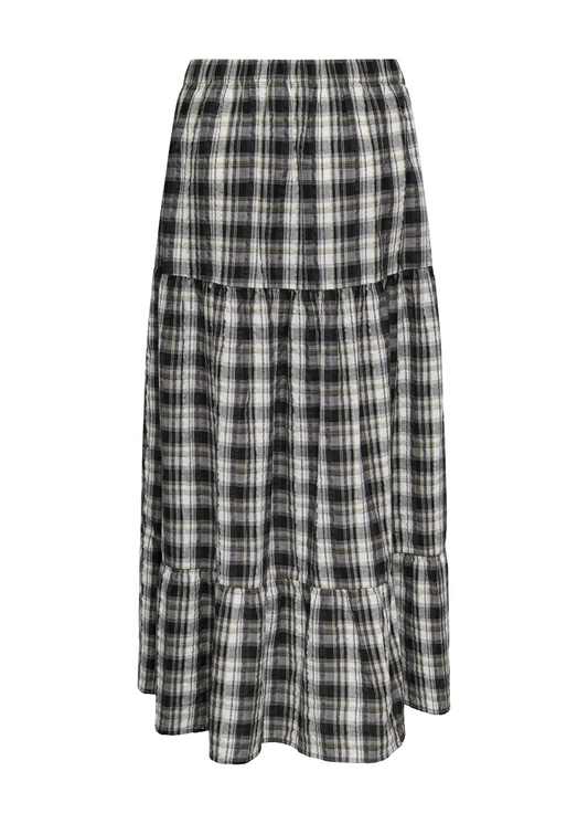 Only - Tiered Gingham Midaxi Skirt in Black and White