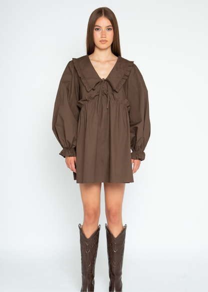Daisy Street - Fern Brown Mini Smock Dress