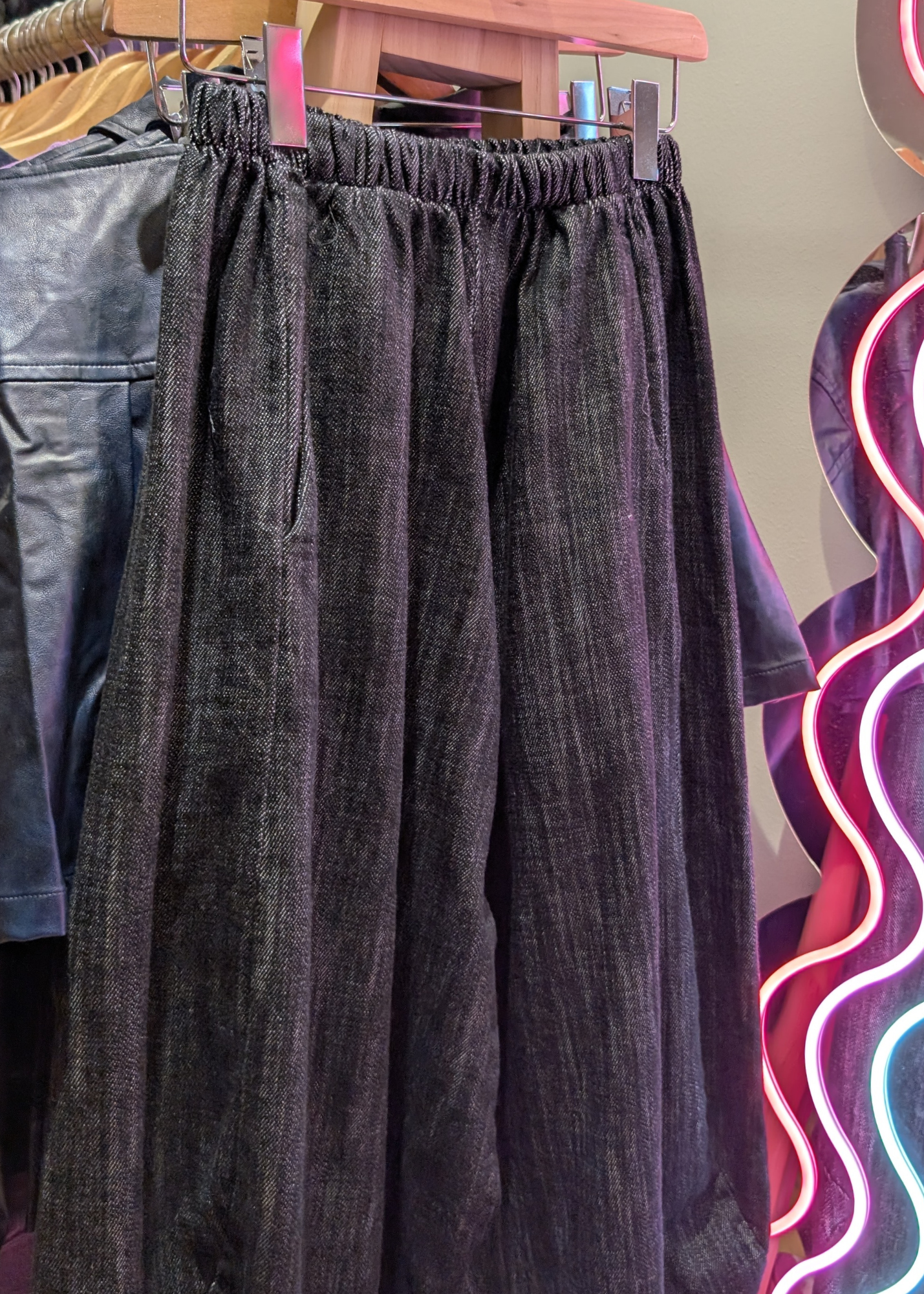 The Edit - Black Denim Style Cropped Cocoon Joggers