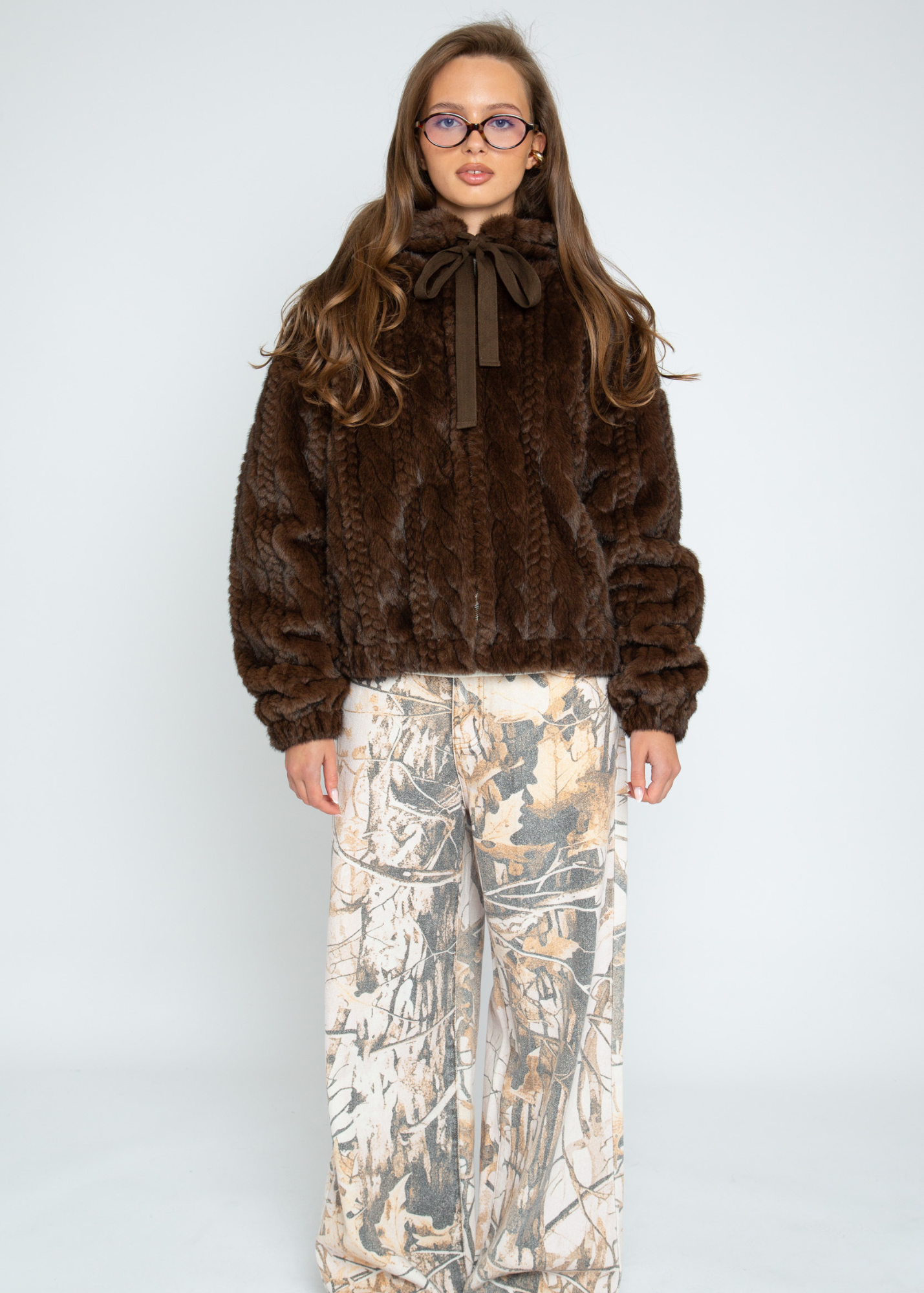 Daisy Street - Brown Faux Fur Cable Jacket