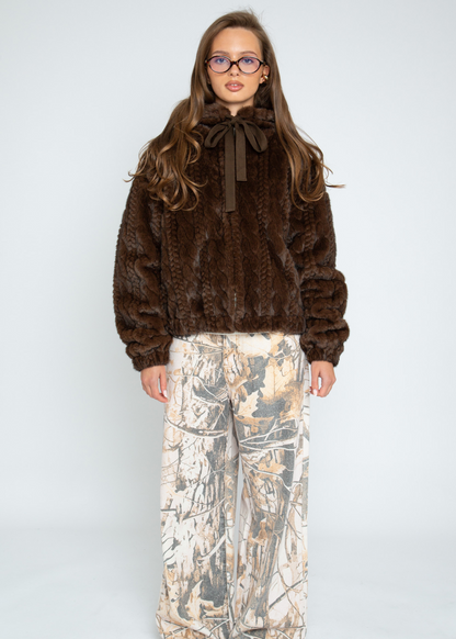 Daisy Street - Brown Faux Fur Cable Jacket