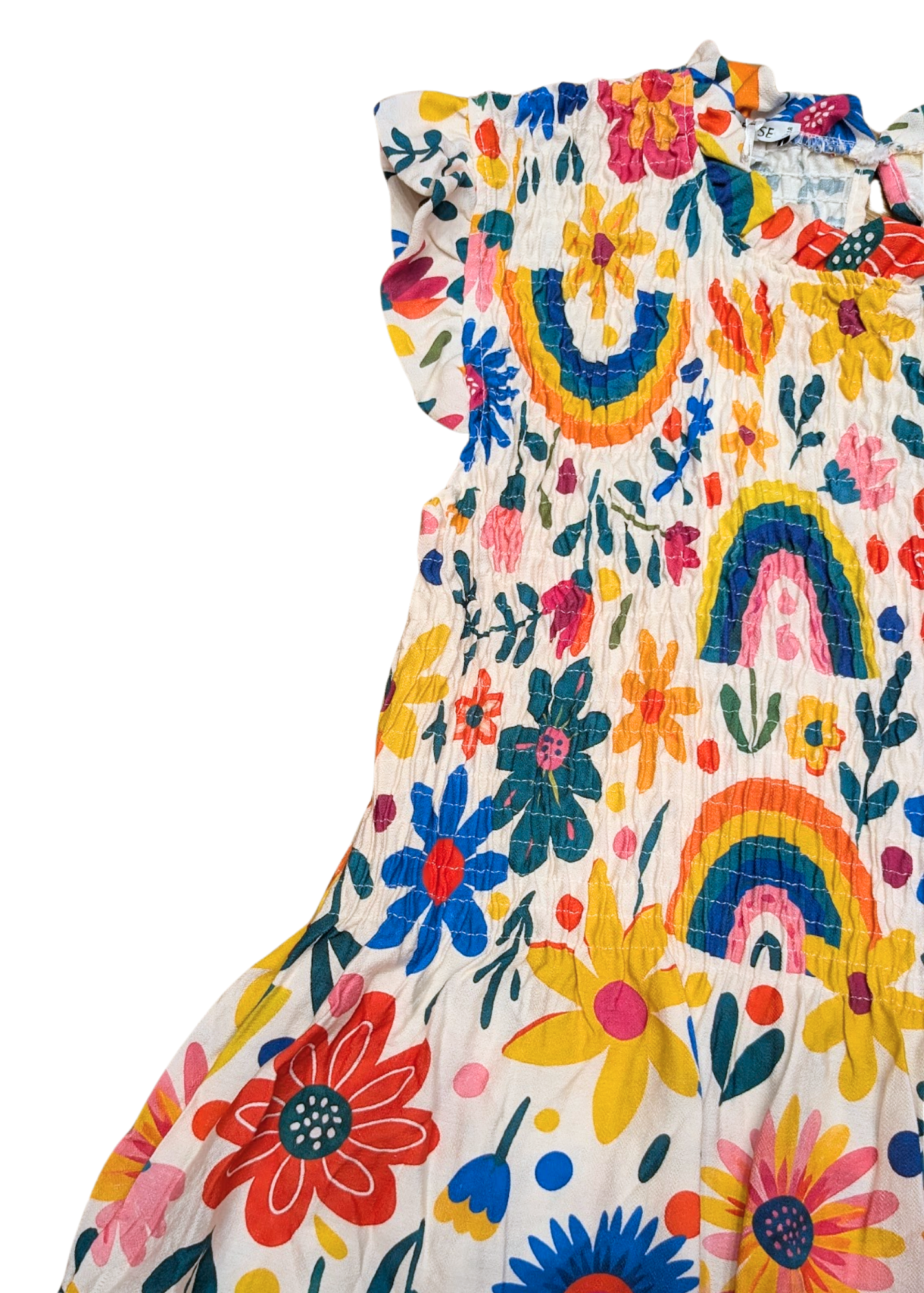 The Edit - Rainbow Flower Print Shirred Top