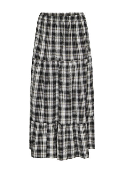 Only - Tiered Gingham Midaxi Skirt in Black and White