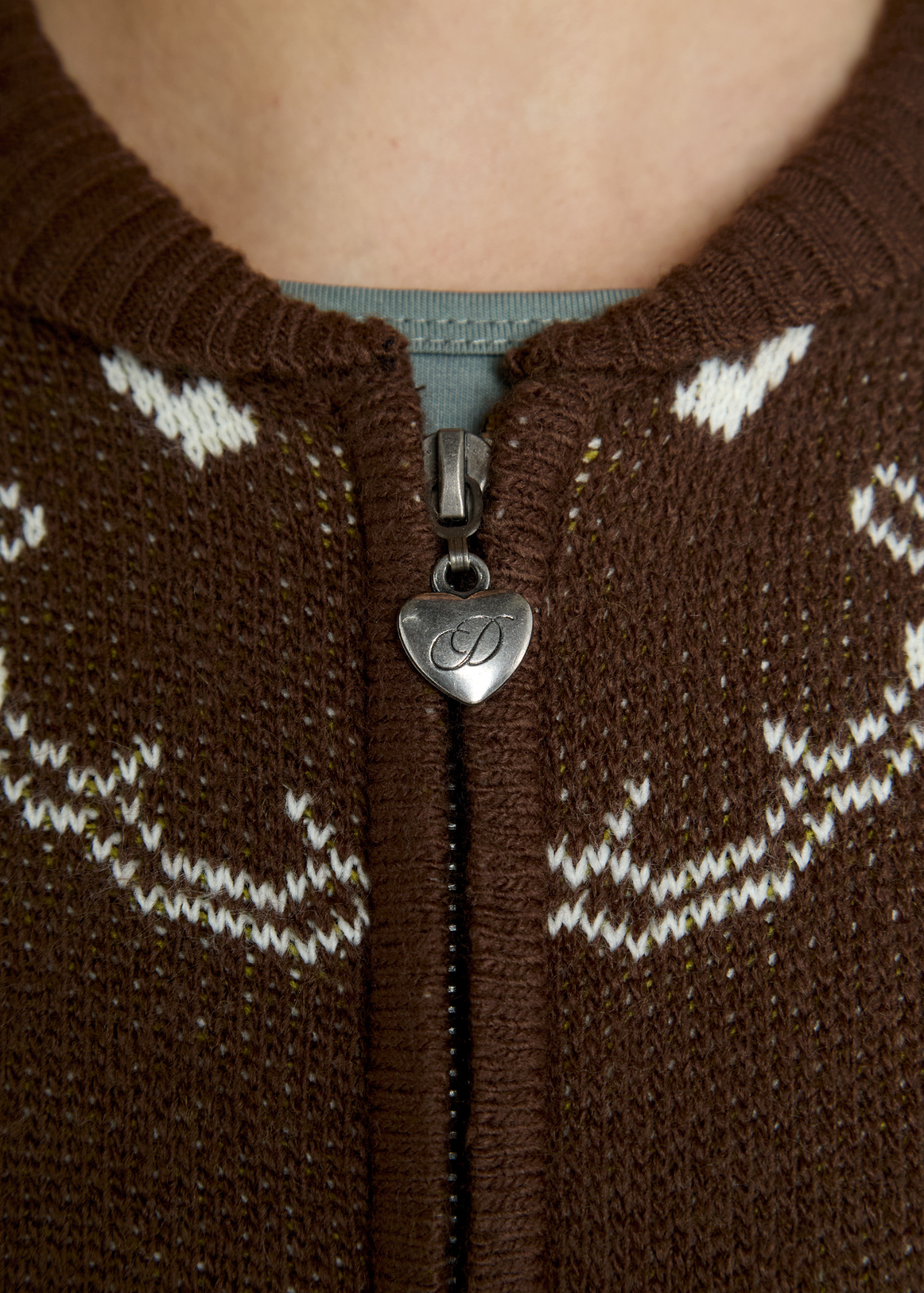 Daisy Street - Brown Knitted Rosette Zip Cardigan
