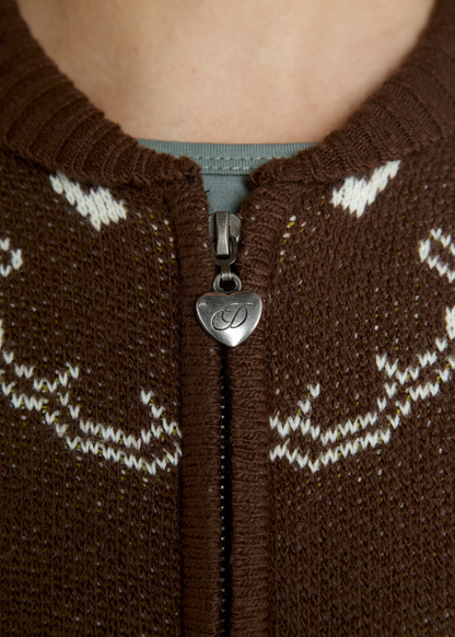 Daisy Street - Brown Knitted Rosette Zip Cardigan
