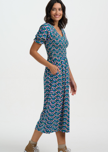 Sugarhill Brighton - Daphne Shirred Kaleidoscope Daisy Jersey Midi Dress