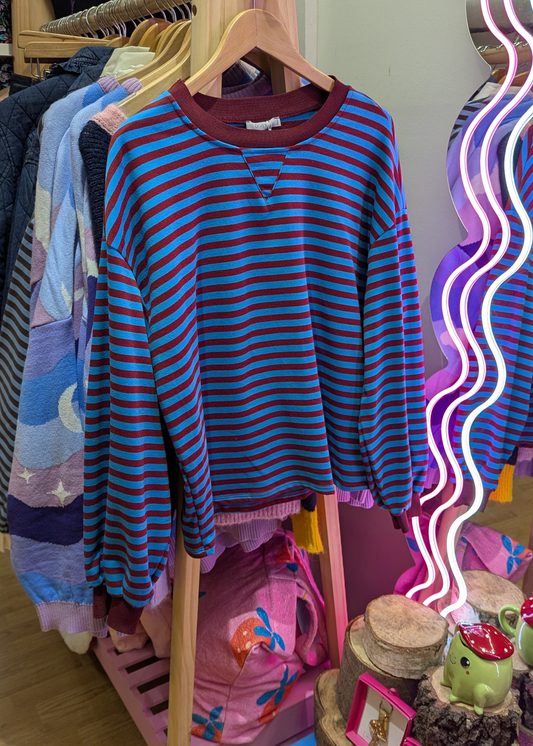 The Edit - Blue & Burgundy Stripe Long Sleeve Top