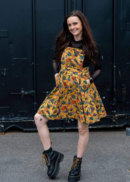 Run & Fly - Mustard Beasties Flared Pinafore Dress