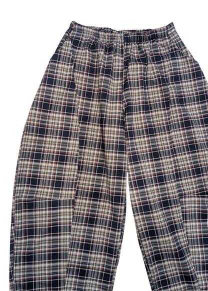 The Edit - Navy & Burgundy Plaid Check Barrel Trousers