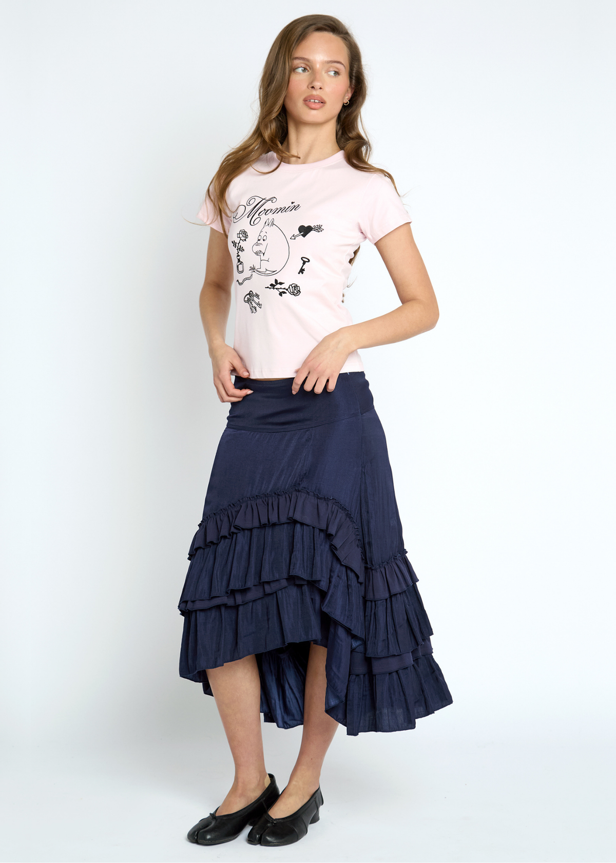 Daisy Street - Seren Navy Ruffle Midi Skirt