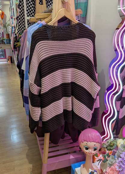 The Edit - Brown & Pink Striped Knit Cardigan