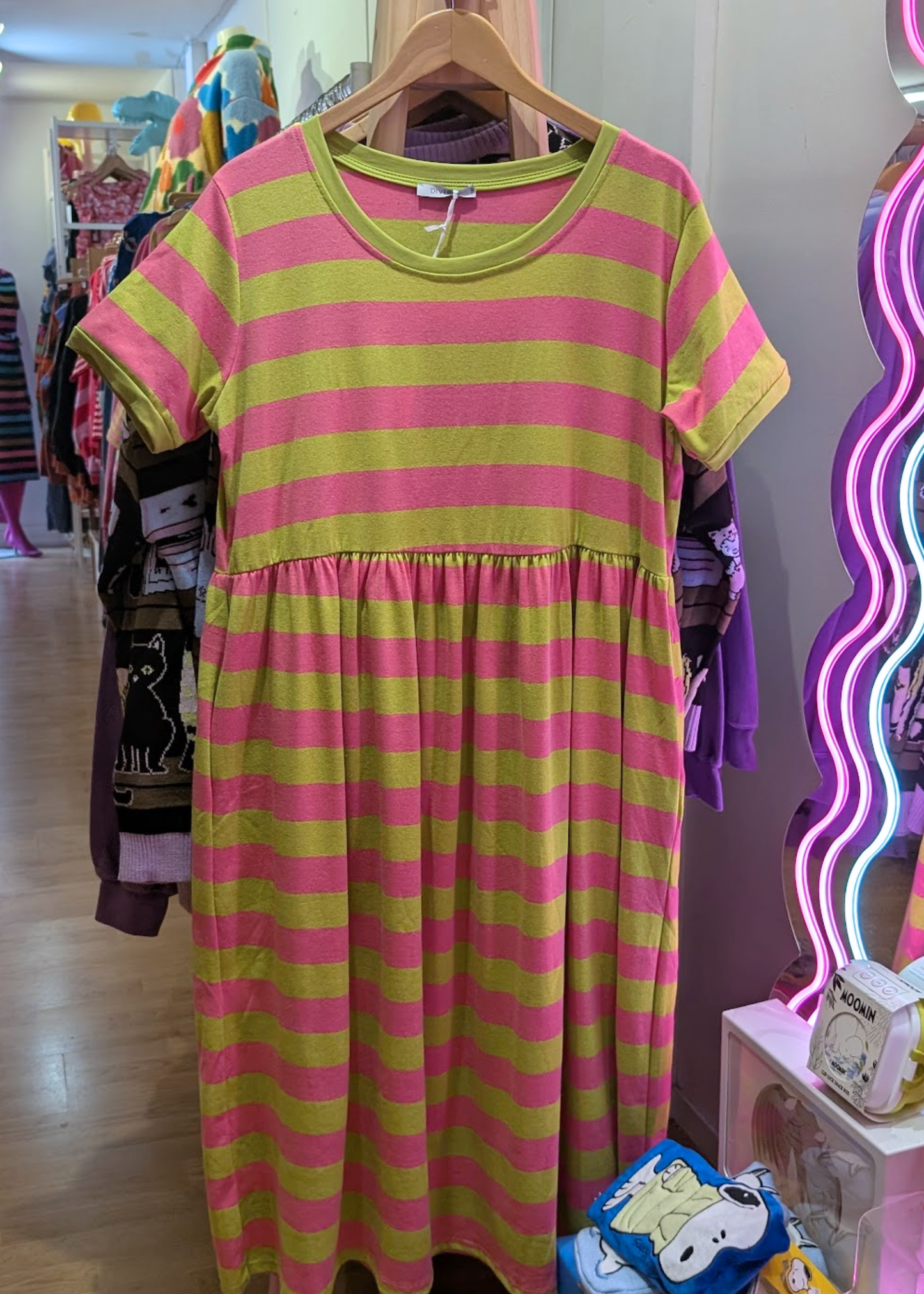 The Edit - Pink & Lime Sugar Stripes Smock Dress