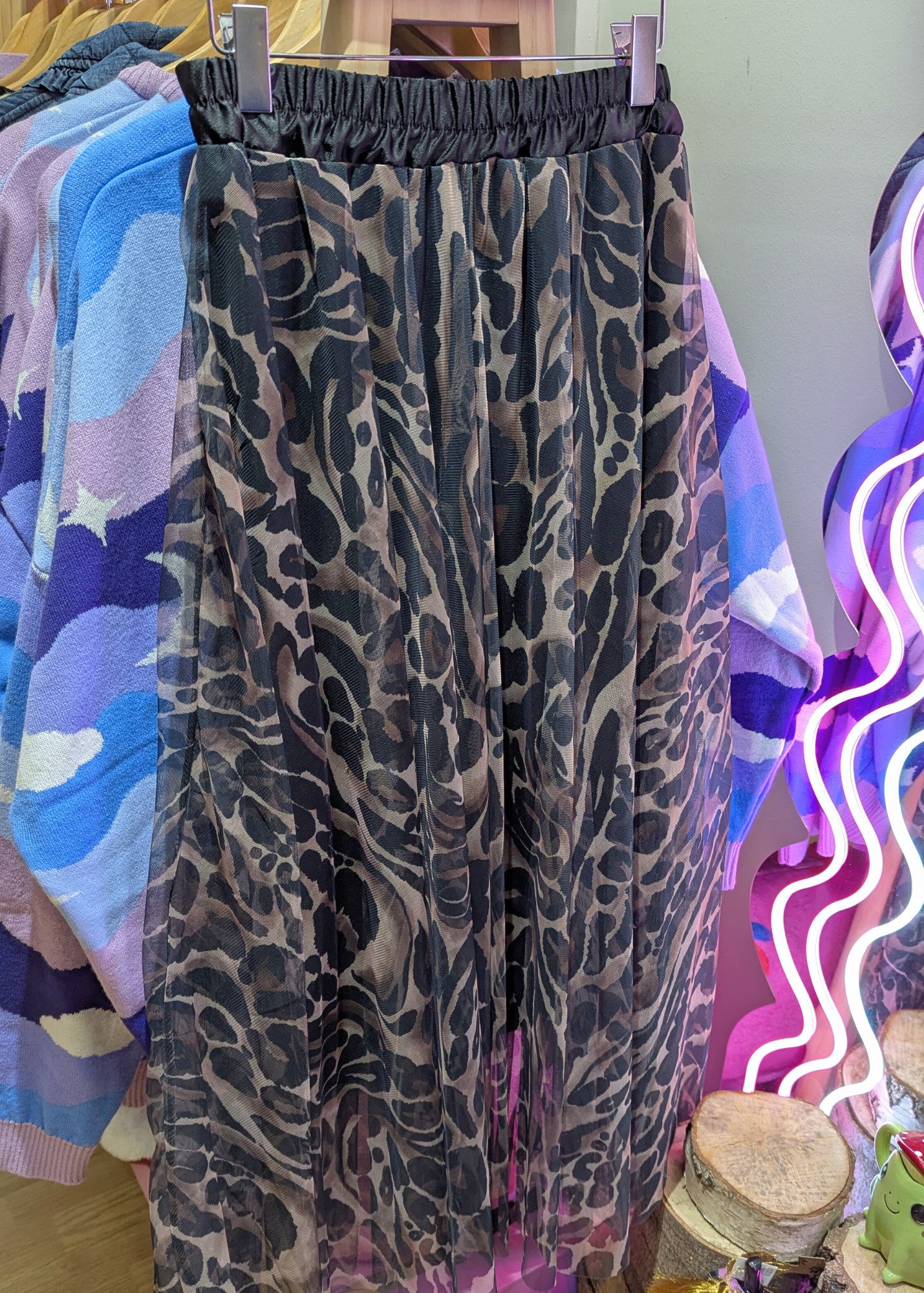 The Edit - Black & Brown Leopard Mesh Midi Skirt