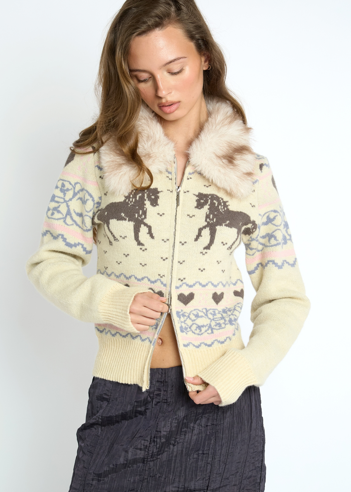 Daisy Street - Yellow Equestrian Horse Zip-up Cardigan