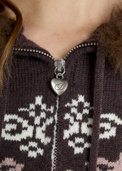 Daisy Street - Knitted Eclair Bambi Pom Pom Hooded Cardigan