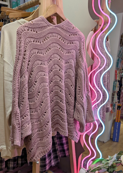 The Edit - Dusky Pink Wavy Knit Relaxed Cardigan